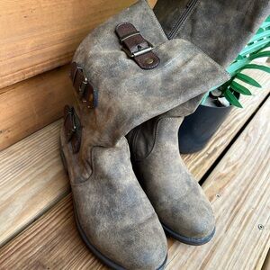Madeline Suede Buckle Mid-Calf Boots
